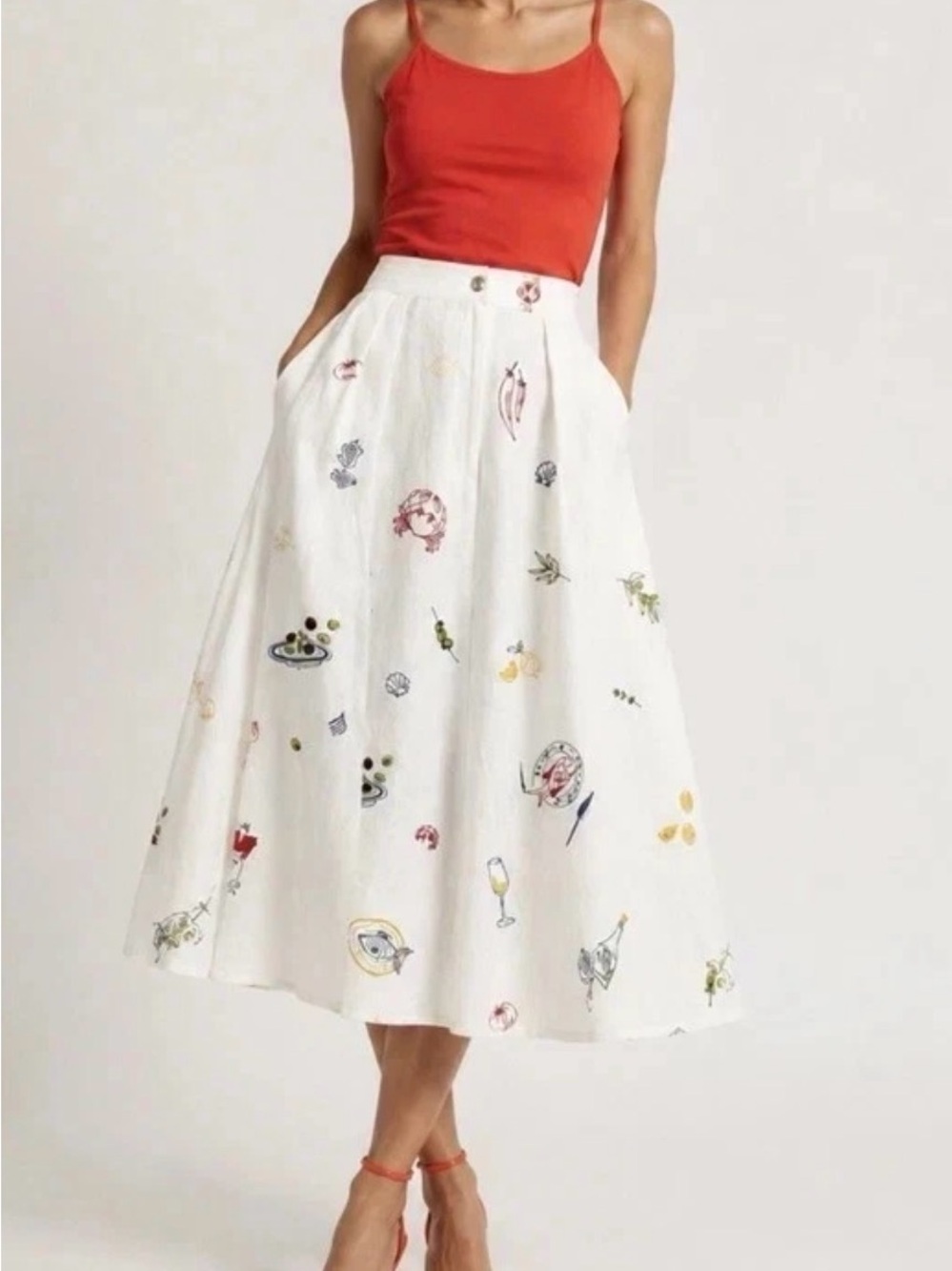 NWT Caroline Constas Linen
Blend Dolce Vita Food
Embroidered Skirt